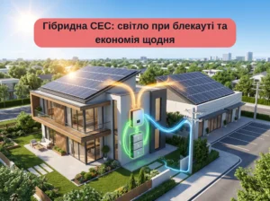 Гібридна сонячна електростанція — панелі, гібридний інвертор і акумулятор: світло при блекауті та економія щодня