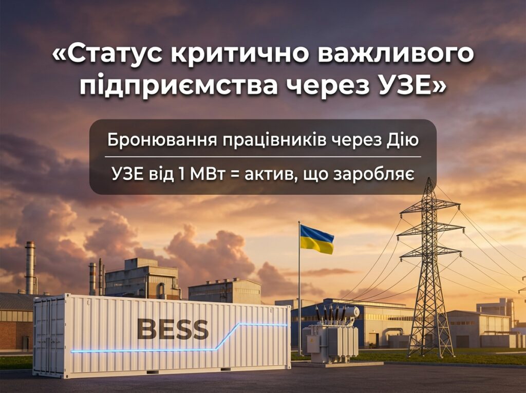 Статус критично важливого підприємства через УЗЕ — контейнер BESS на промисловому майданчику